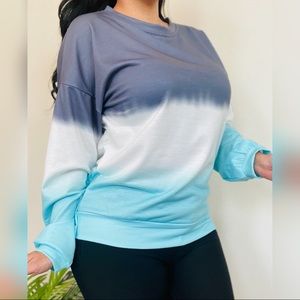 Gray Color Block Tie Dye Pullover Sweatshirt